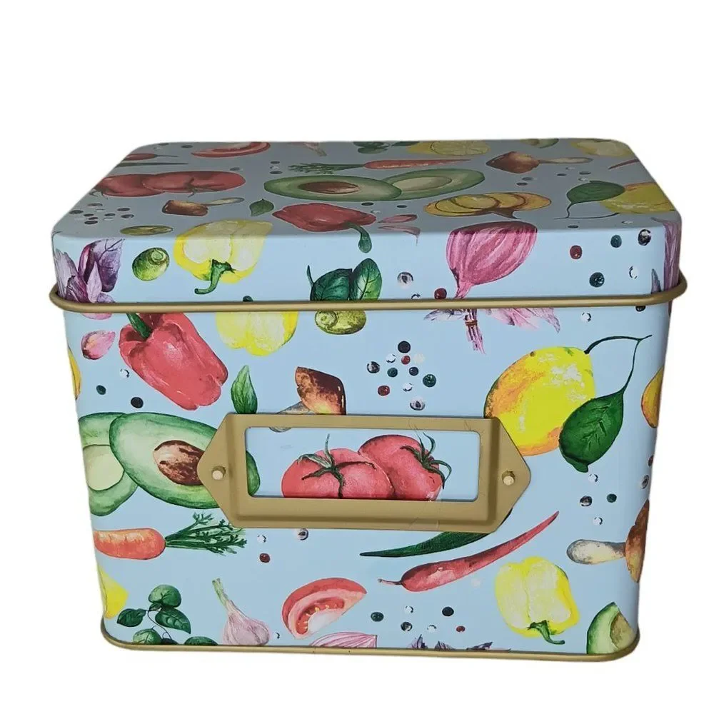 Vegetable Farmhouse Recipe Box Metal Recipe Cards Dividers Holder